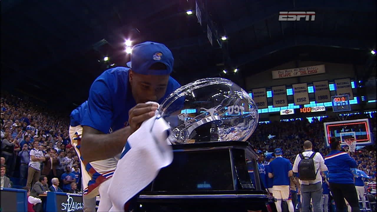 Kansas hoists the Big XII championship trophy ESPN Video