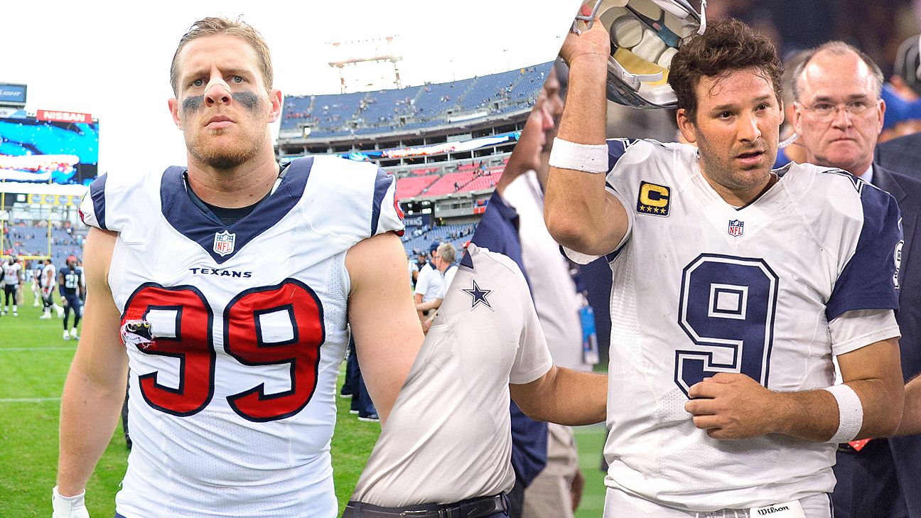 Houston Texans DE J.J. Watt, Dallas Cowboys QB Tony Romo