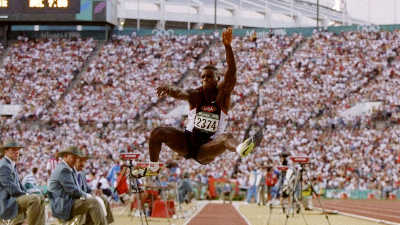 Carl Lewis wins his fourth straight Olympics long jump