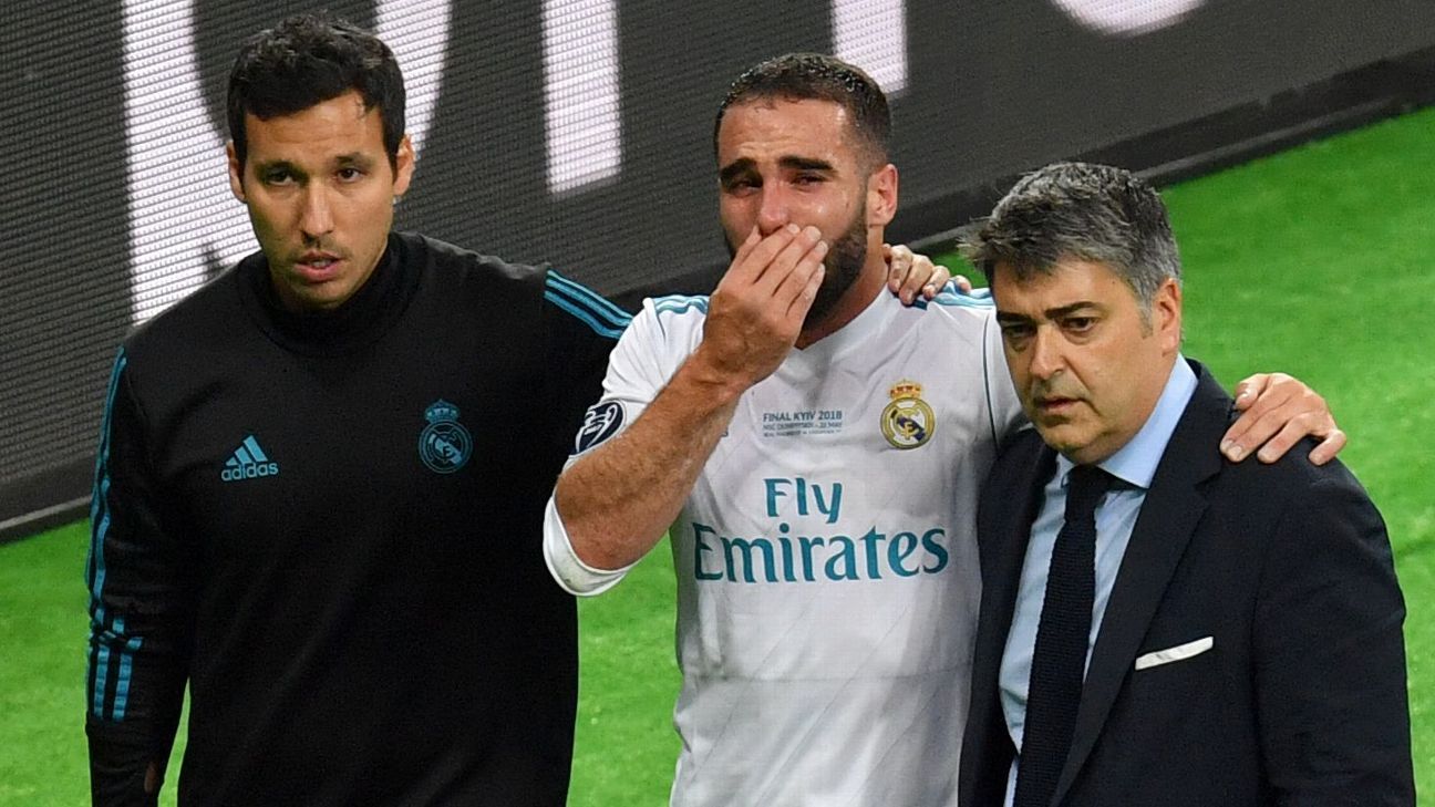 Spain's Dani Carvajal trains ahead of World Cup clash with Portugal