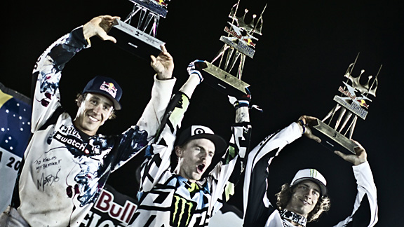 From left: Robbie Maddison, Nate Adams, and Andre Villa