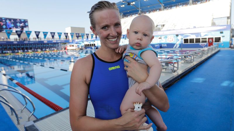 Dana Vollmer competed in the 2016 Olympics just 15 months after giving birth to her first child, Arlen (pictured here at 5 months old).