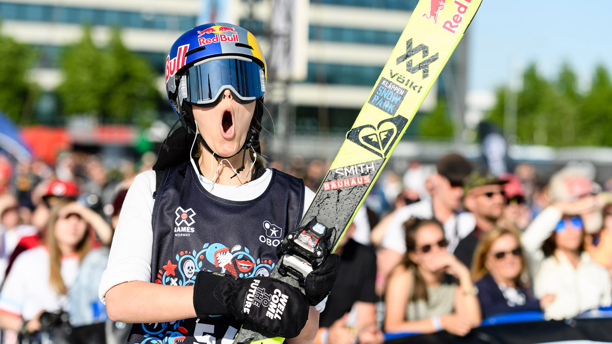 Day two of X Games Norway 2018 brought winter to the city, with an event card chock full of Women's and Men's Ski and Snowboard competitions, plus a mini music festival thrown in on the side. Here, 15-year-old Swedish skier Jennie-Lee Burmansson is seen reacting to winning Ski Big Air gold in her X Games debut.