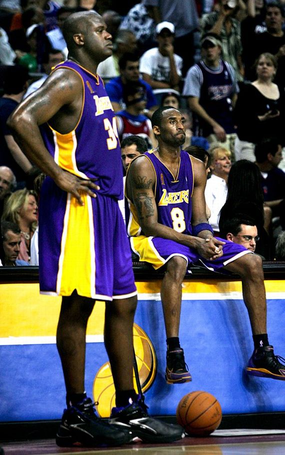 June 19, 2000; Kobe Bryant and Shaquille O'Neal of the Los Angeles Lakers  during the