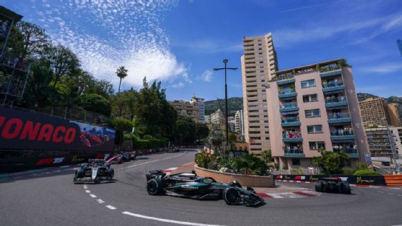 A Formula 1 car navigates the tight Monaco circuit.