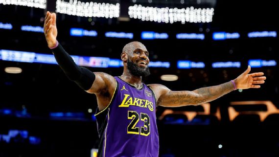 LeBron James playing for the Los Angeles Lakers.
