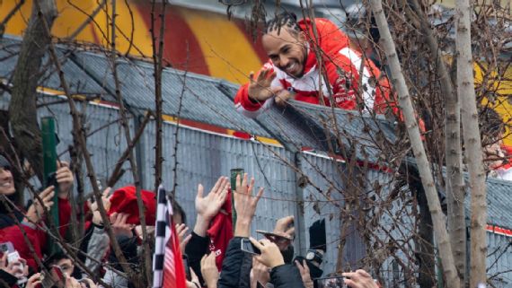 Lewis Hamilton greets fans after testing the new Ferrari SF-26 at Fiorano Circuit