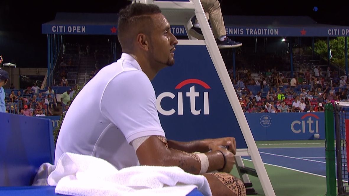 Kyrgios chucks water bottle at umpire's chair, claims it slipped ESPN