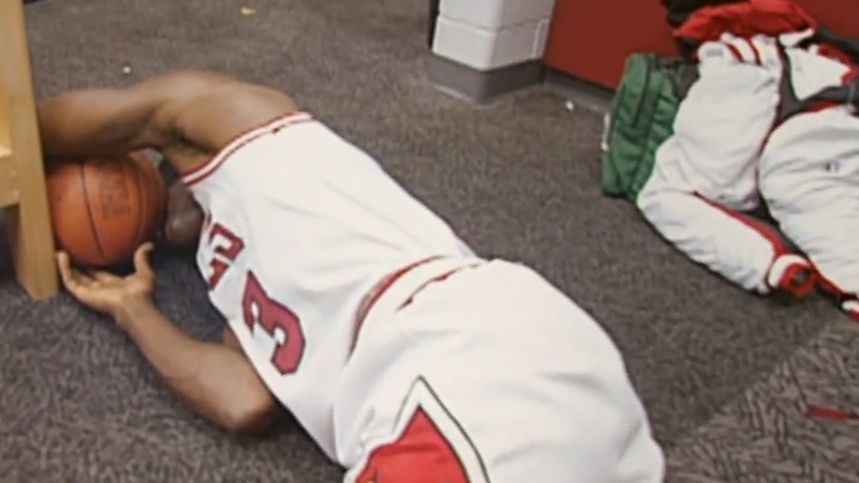 MJ cries on locker room floor after winning '96 title - ESPN Video