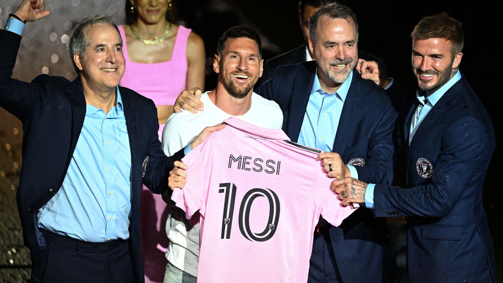 Messi hears the roar from the crowd at Inter Miami introduction ESPN Video