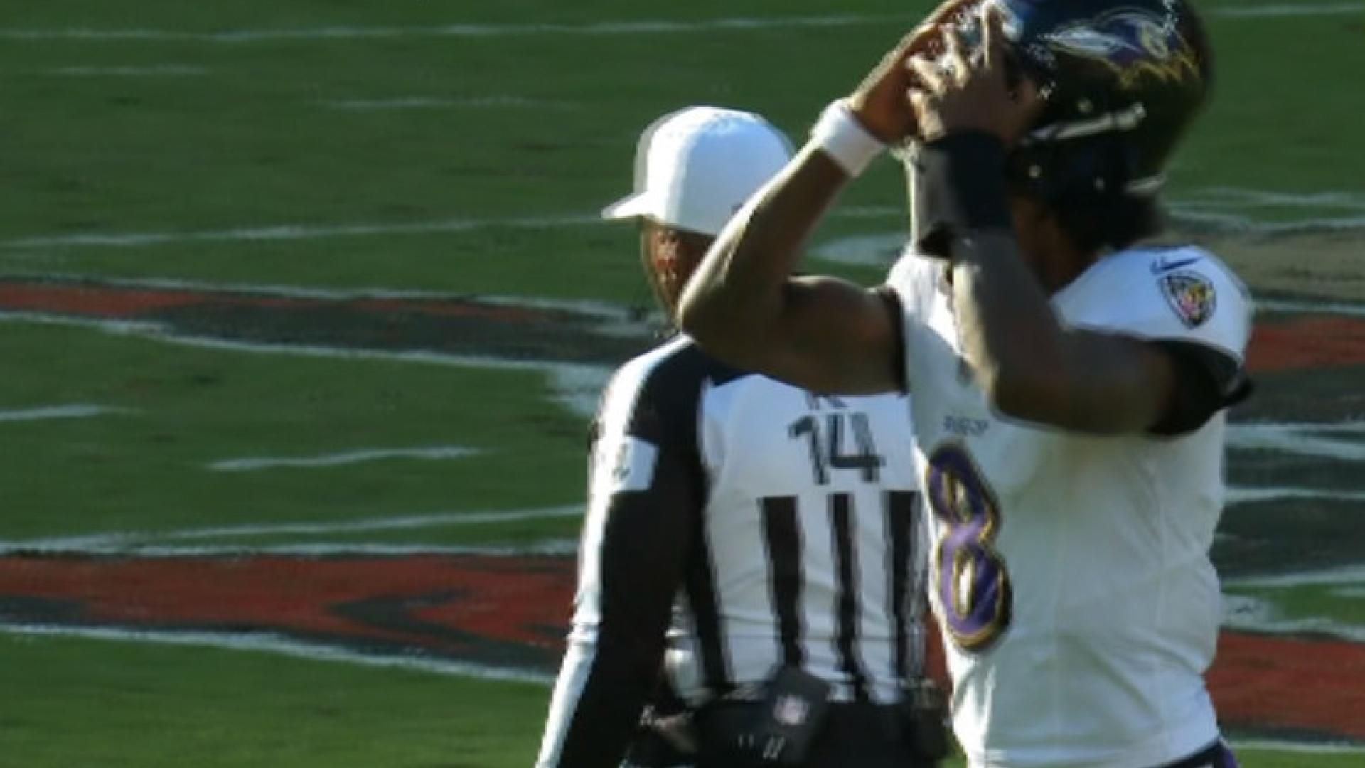 Lamar Jackson slams helmet after Browns stop Ravens on final play