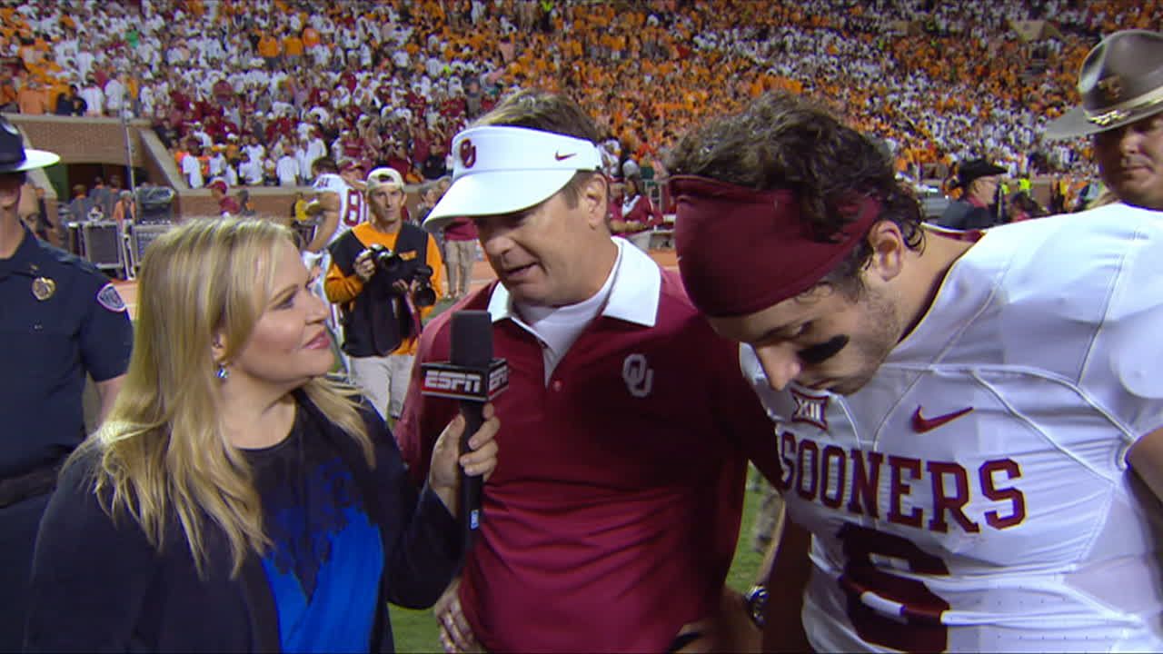 Post game interview with Bob Stoops and Baker Mayfield ESPN Video