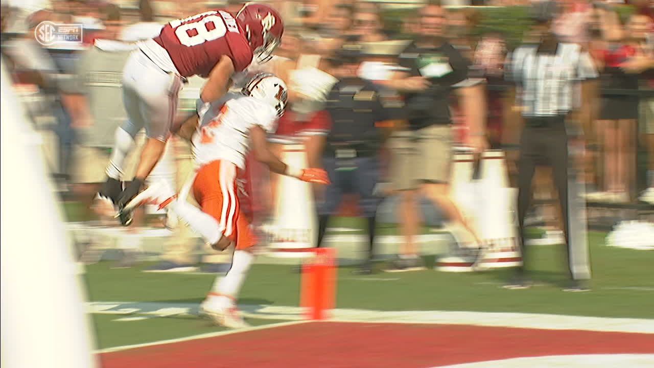 Slade Bolden soars over a defender for an Alabama score ESPN Video