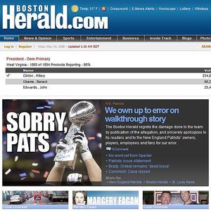 Patriots Lose Super Bowl 42 - Boston Globe And Boston Herald - February  2008