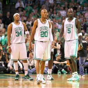 Champion Larry Bird, Kevin McHale and Robert Parish Boston Celtics
