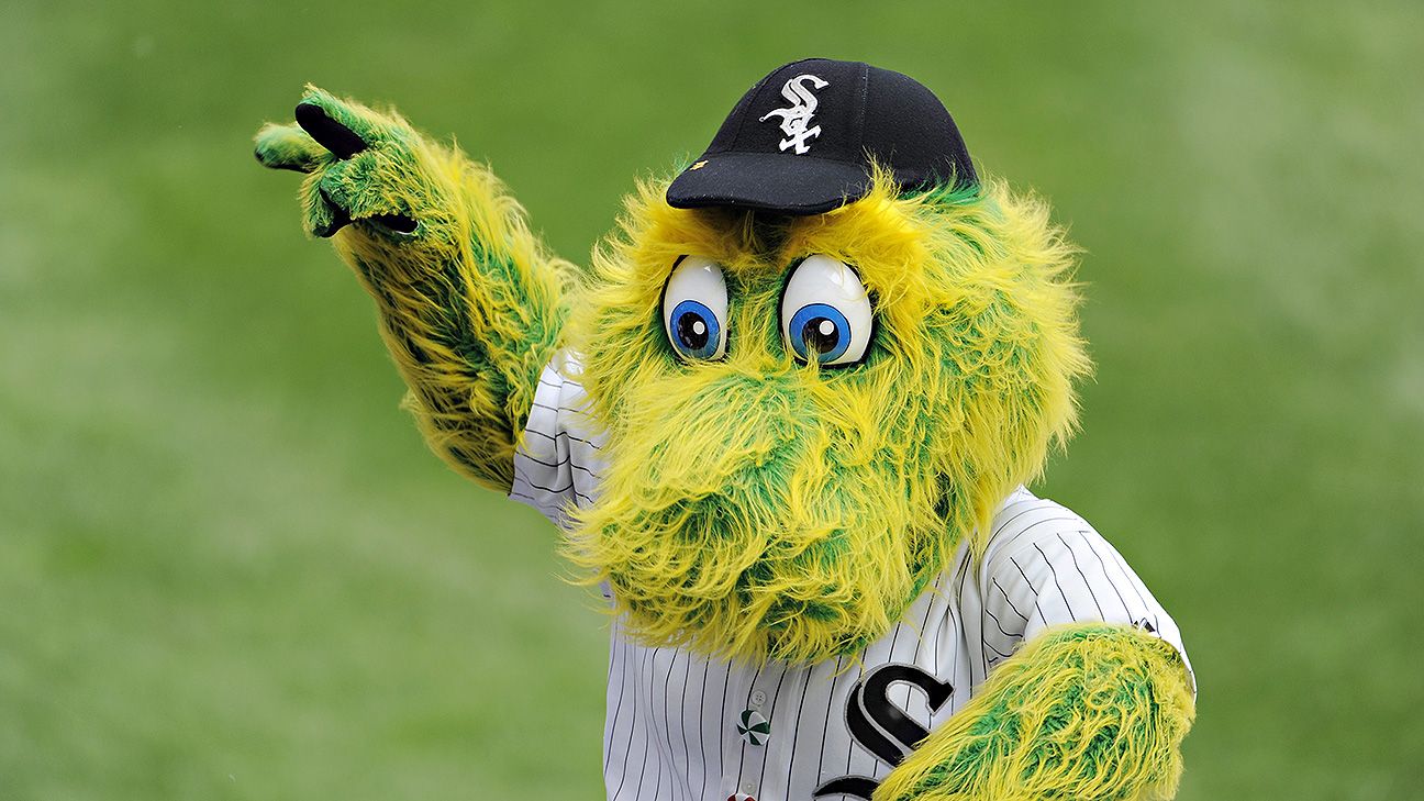 Chicago White Sox mascot Southpaw, dressed as a bottle of mustard, carries  a bottle of mustard around before a baseball game against the Cleveland  Guardians, Thursday, May 18, 2023, in Chicago. (AP