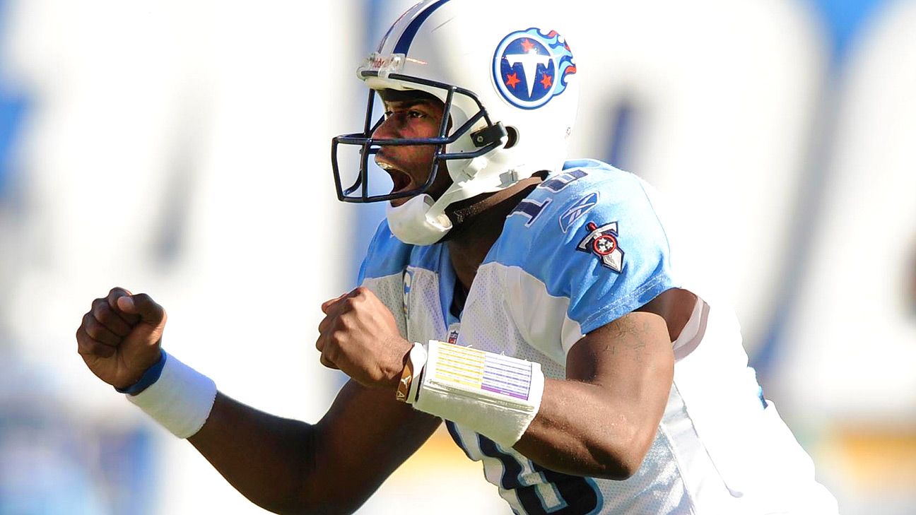 Tennessee Titans quarterback Vince Young looks to throw the ball downfield  during player warm ups prior to their game against the Houston Texans at  Reliant Stadium in Houston, Texas on November 23