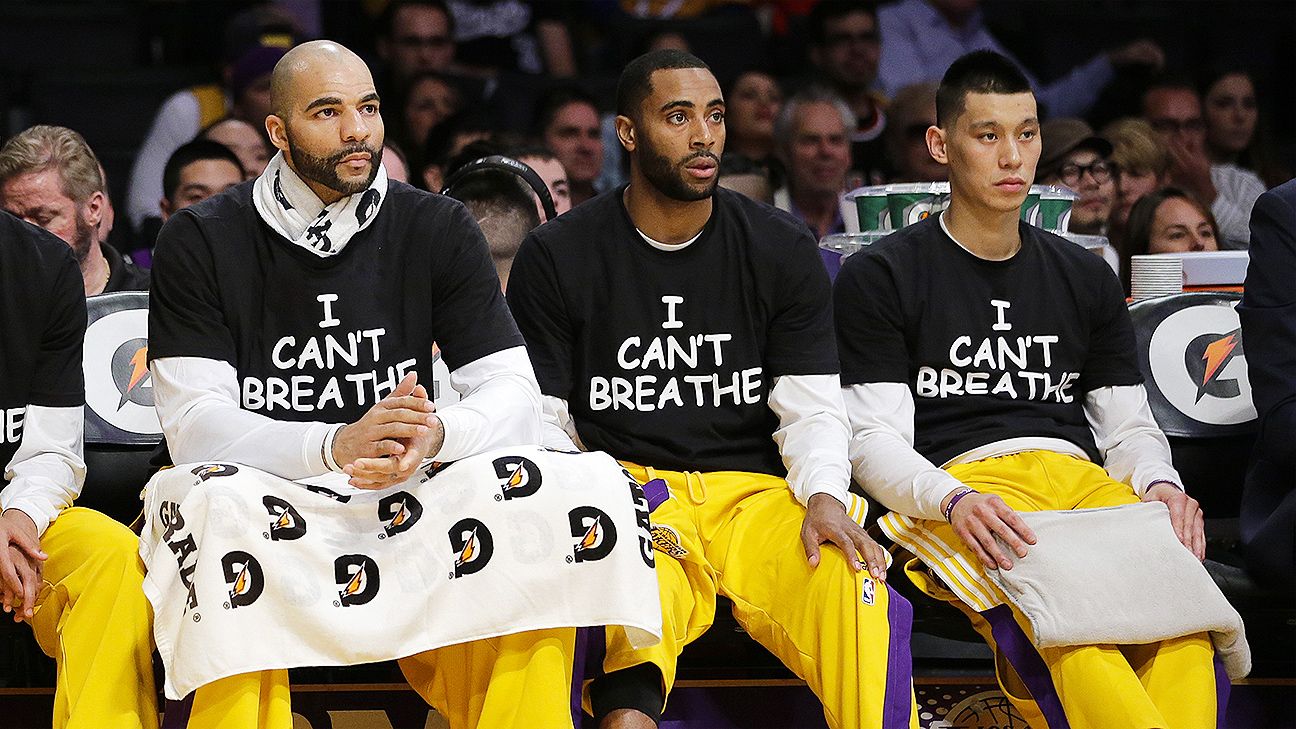 Some Lakers wear 'I can't breathe' t-shirts during pregame warmups - Los  Angeles Times