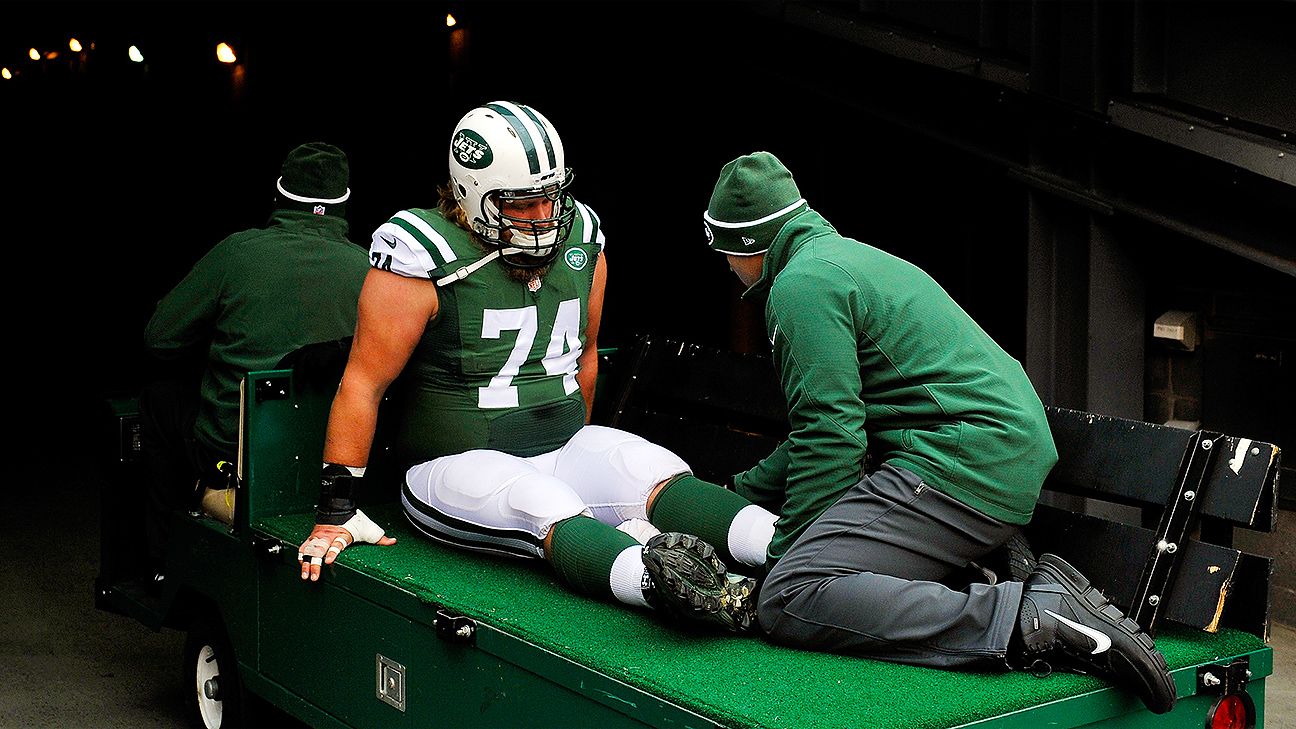 Nick Mangold of New York Jets carted off field with ankle injury - ESPN
