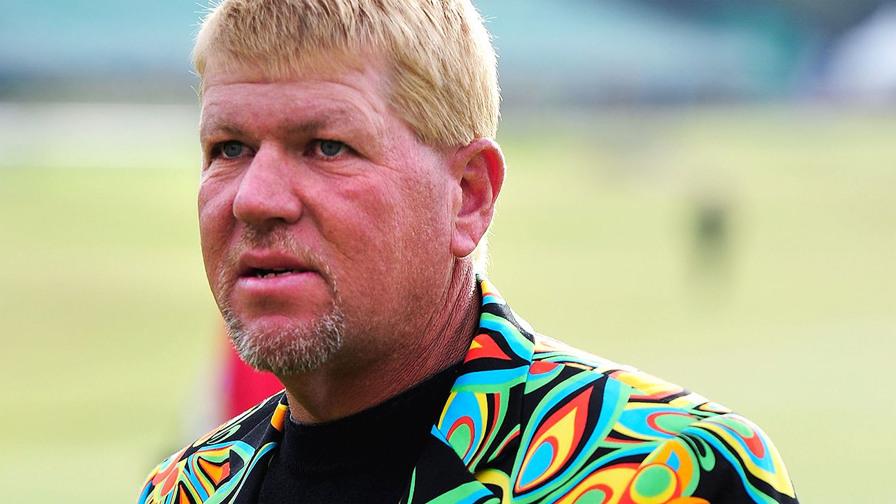 John Daly on the fairway in his blue, yellow, and white argyle