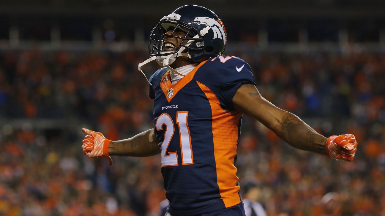 October 15, 2017: Denver Broncos cornerback Aqib Talib (21) during pre-game  warm up of an NFL week 6 matchup between the New York Giants and the Denver  Broncos at Sports Authority Field