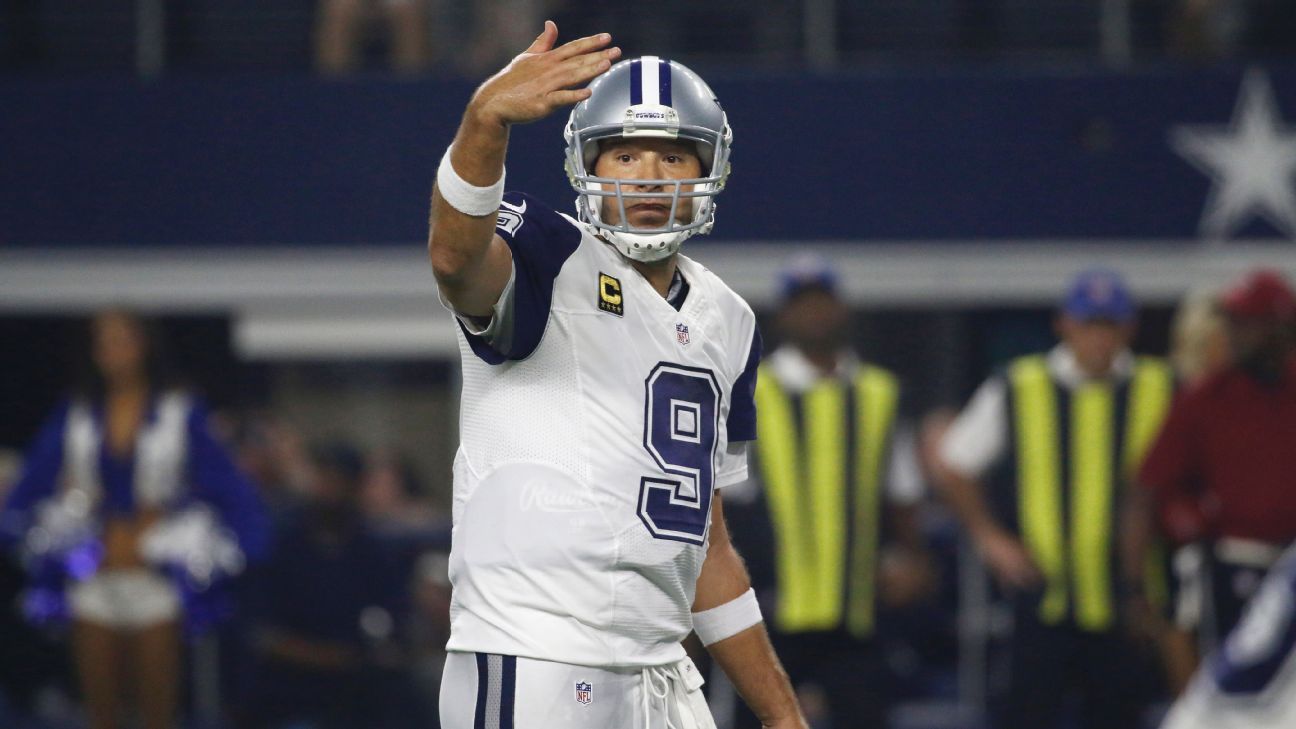 A Super Bowl ring stands between Tony Romo and football