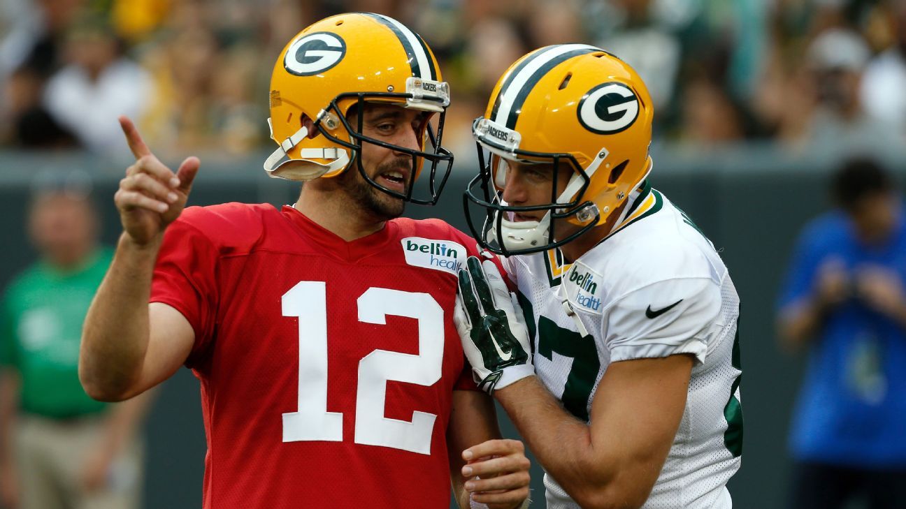 Packers QB Aaron Rodgers throws to WR Jordy Nelson before Preseason Week 3  game