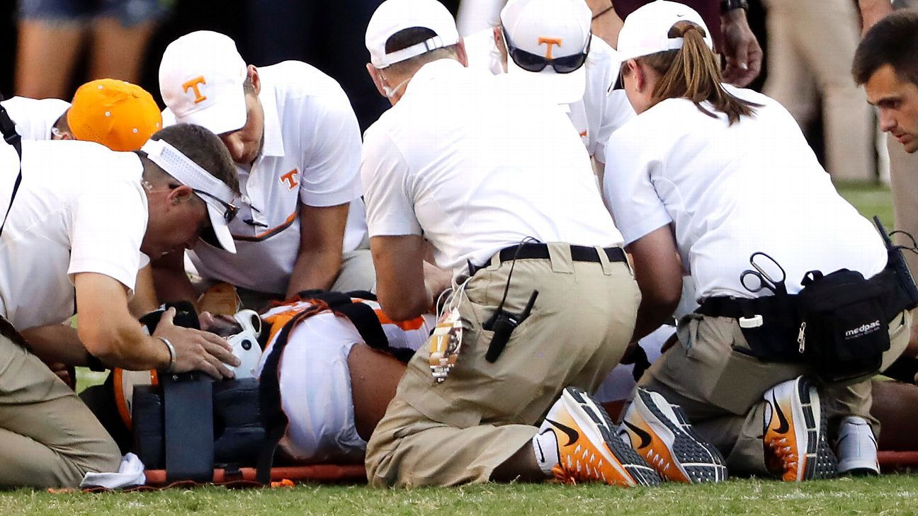 Danny O'Brien of Tennessee Volunteers carted off field on stretcher - ESPN