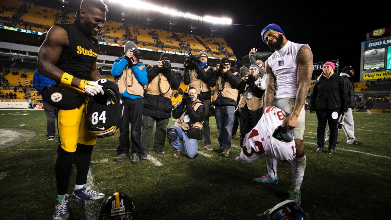 Antonio Brown and Odell Beckham Jr. do the jersey swap after the game