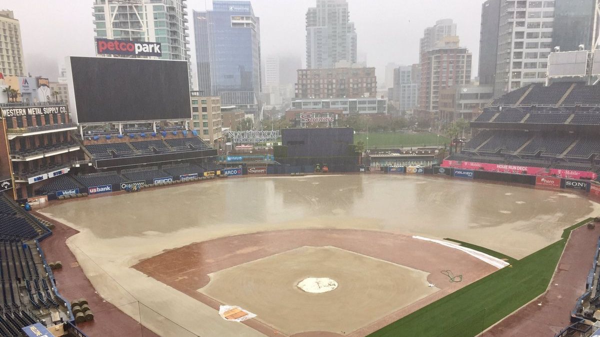 The field inside Petco Park was flooded following rain storm ESPN