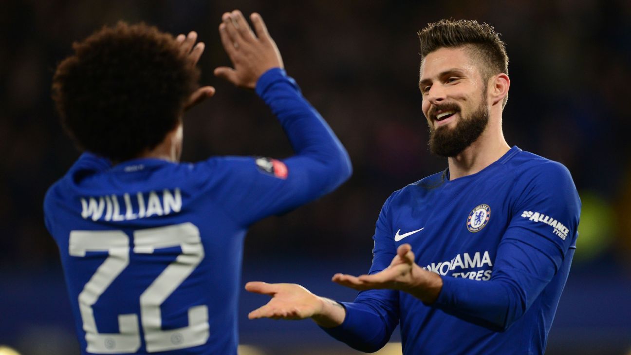 Chelsea cruise as Willian, Giroud star ahead of Barca test