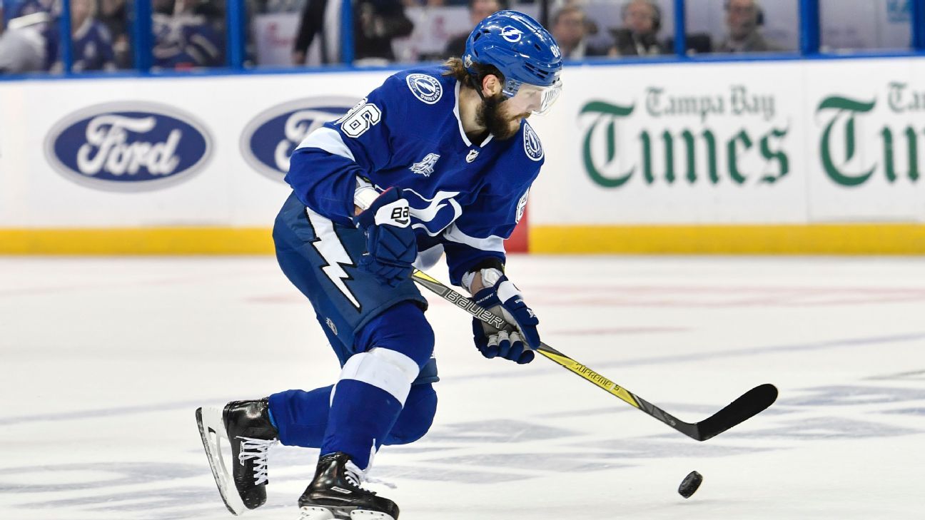 Tampa Bay Lightning right wing Nikita Kucherov (86), of Russia, skates in  warm-ups prior to the game against the Calgary Flames Thursday, Nov. 12,  2015, in Tampa, Fla. (AP Photo/Chris O'Meara Stock