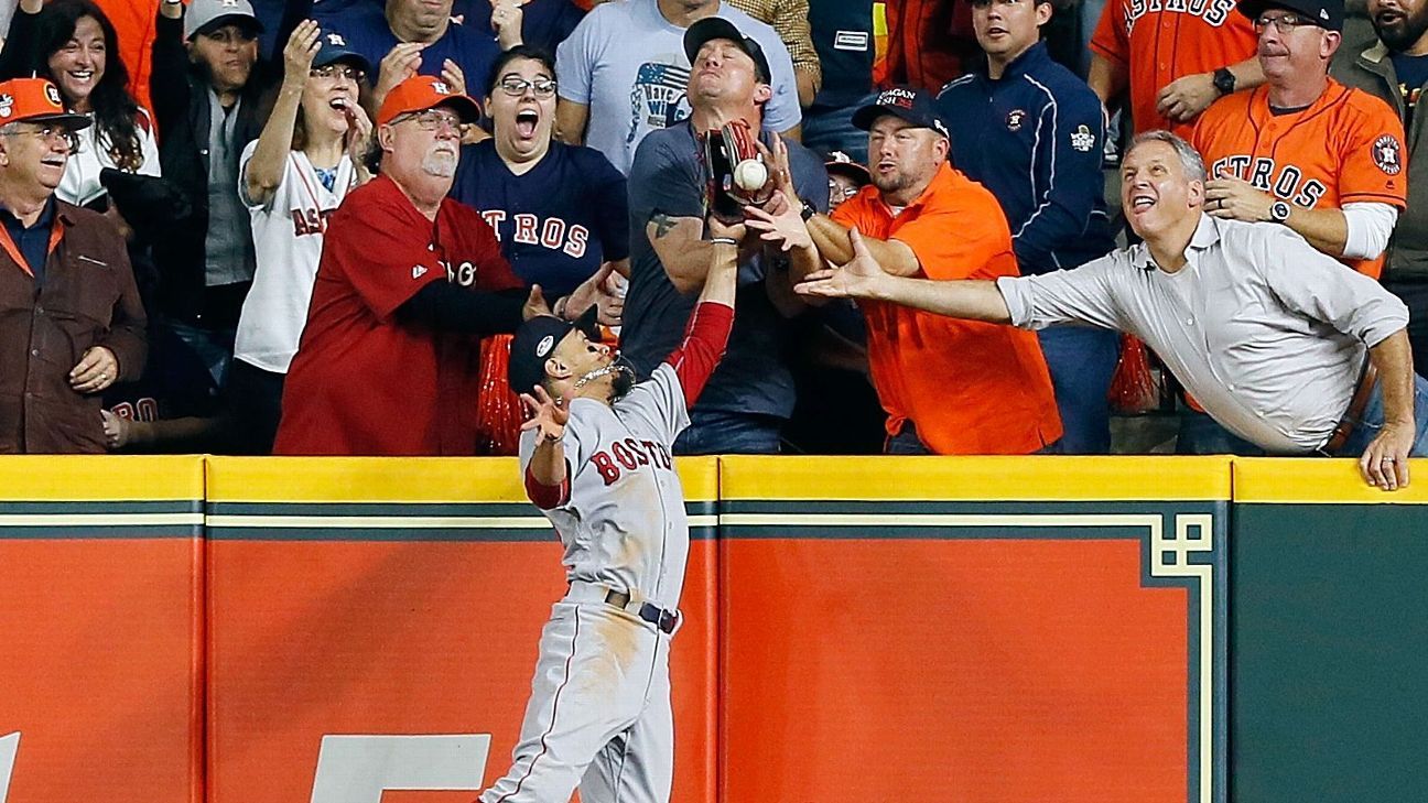 Fan interferes with attempt by Boston Red Sox's Mookie Betts to