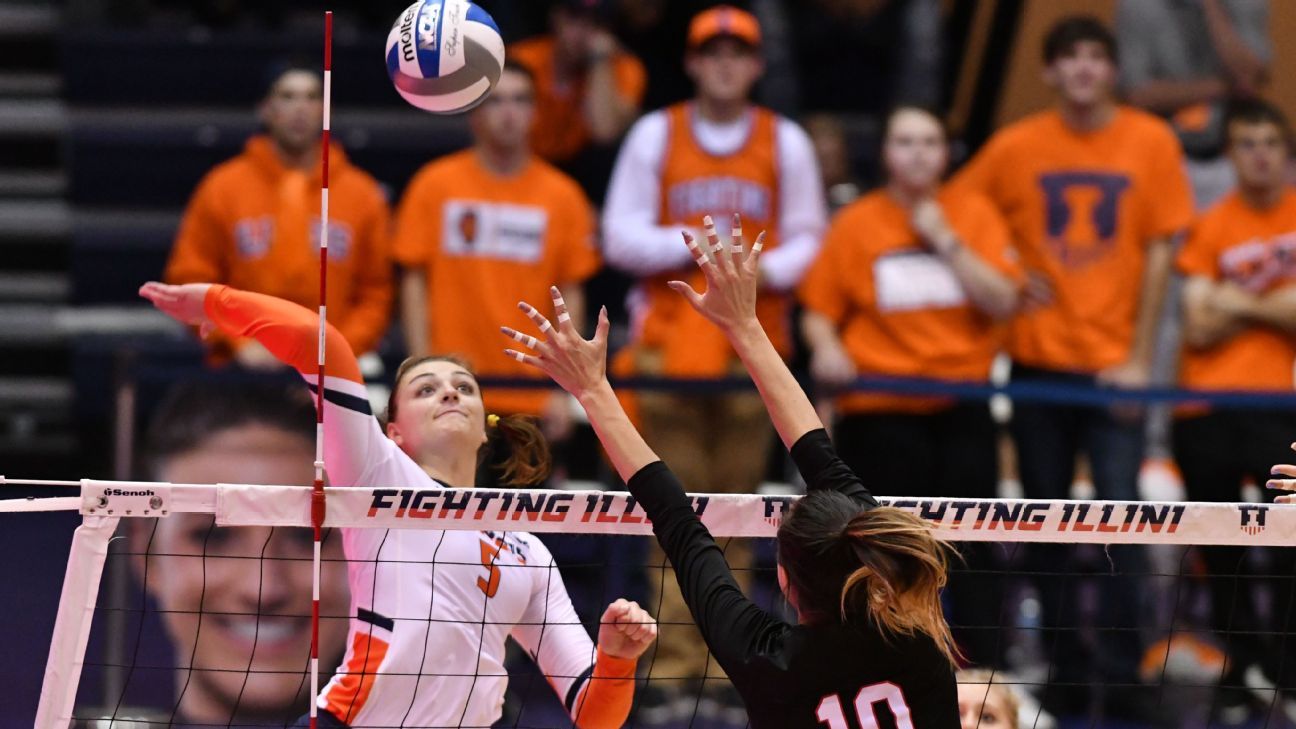 NCAA volleyball player of the year watch Ali Bastianelli blocks her