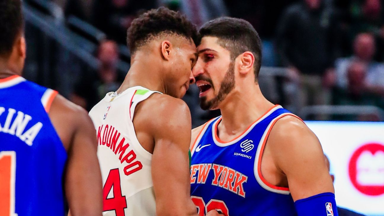 Enes Kanter of New York Knicks ejected after altercation with Bucks' Giannis  Antetokounmpo