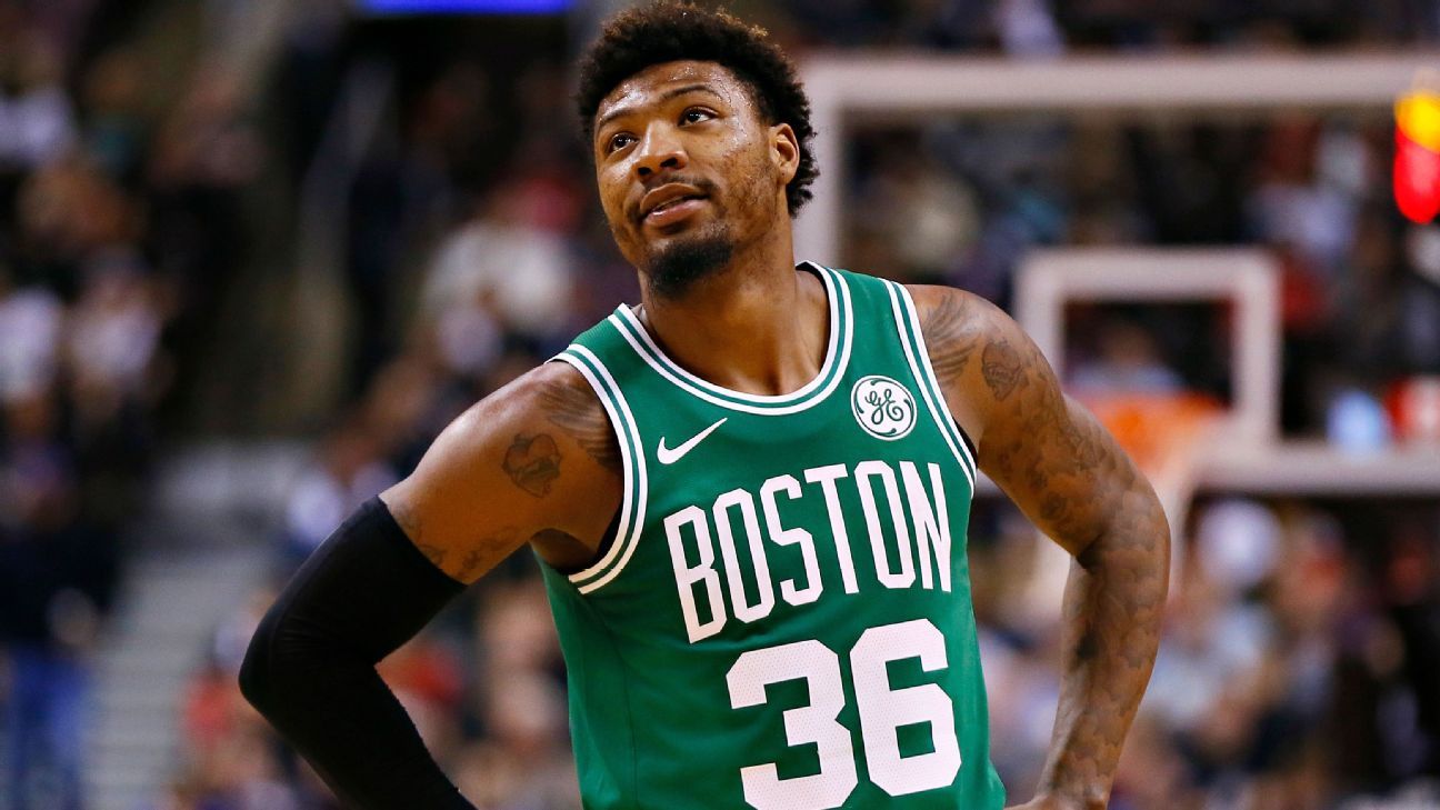 Marcus Smart of the Boston Celtics speaks to Malika Andrews of