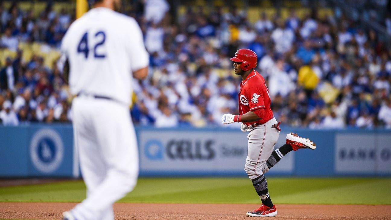 Yasiel Puig homers off Dodgers' Clayton Kershaw in first at-bat back in  L.A. - Los Angeles Times