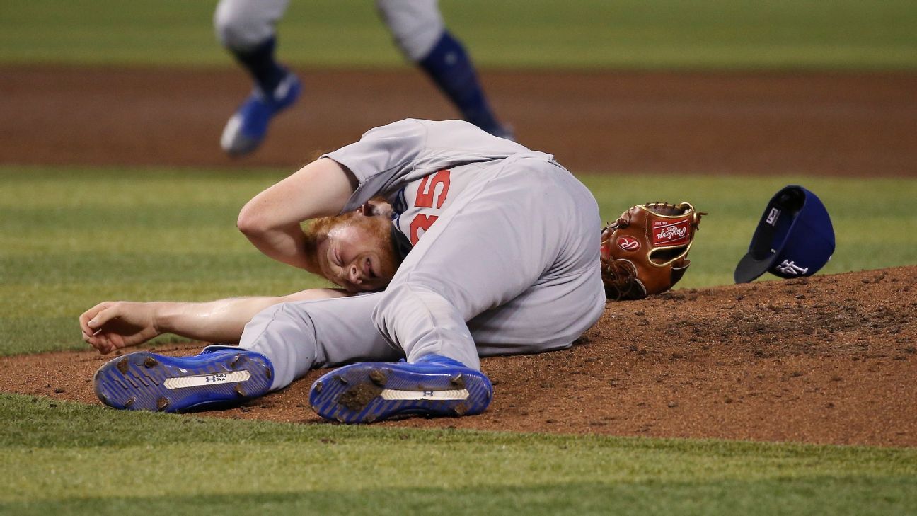 Dodgers' May struck by liner, avoids serious injury ESPN