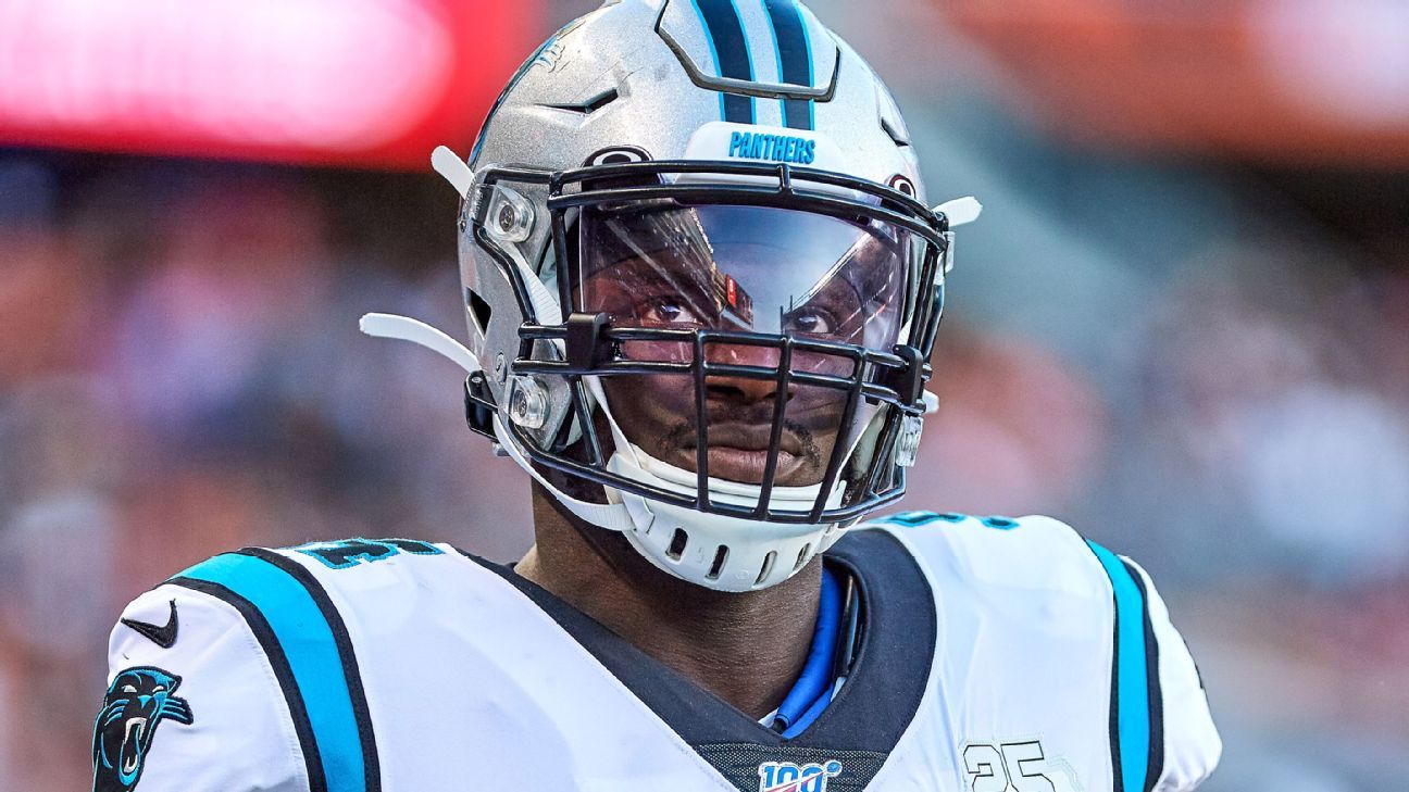 Efe Obada gets game ball from Carolina Panthers head coach Ron Rivera after  NFL debut