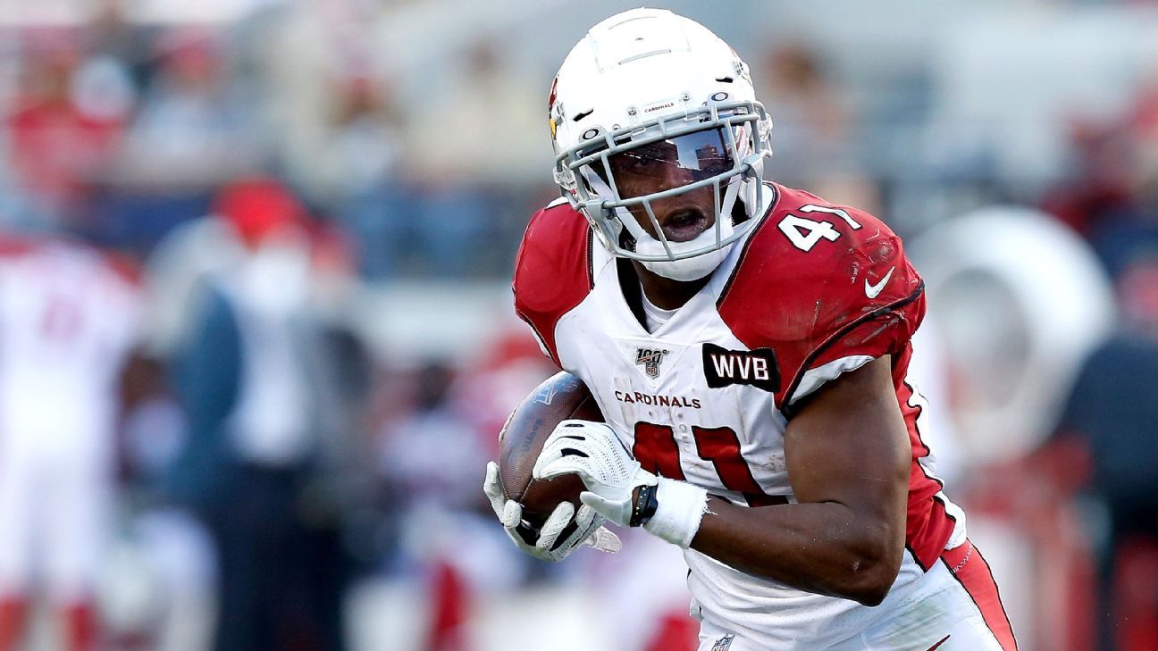 Arizona Cardinals running back Kenyan Drake (41) reacts on the field during  an NFL football game against the San Francisco 49ers, Saturday, Dec. 26,  2020, in Glendale, Ariz. (AP Photo/Jennifer Stewart Stock