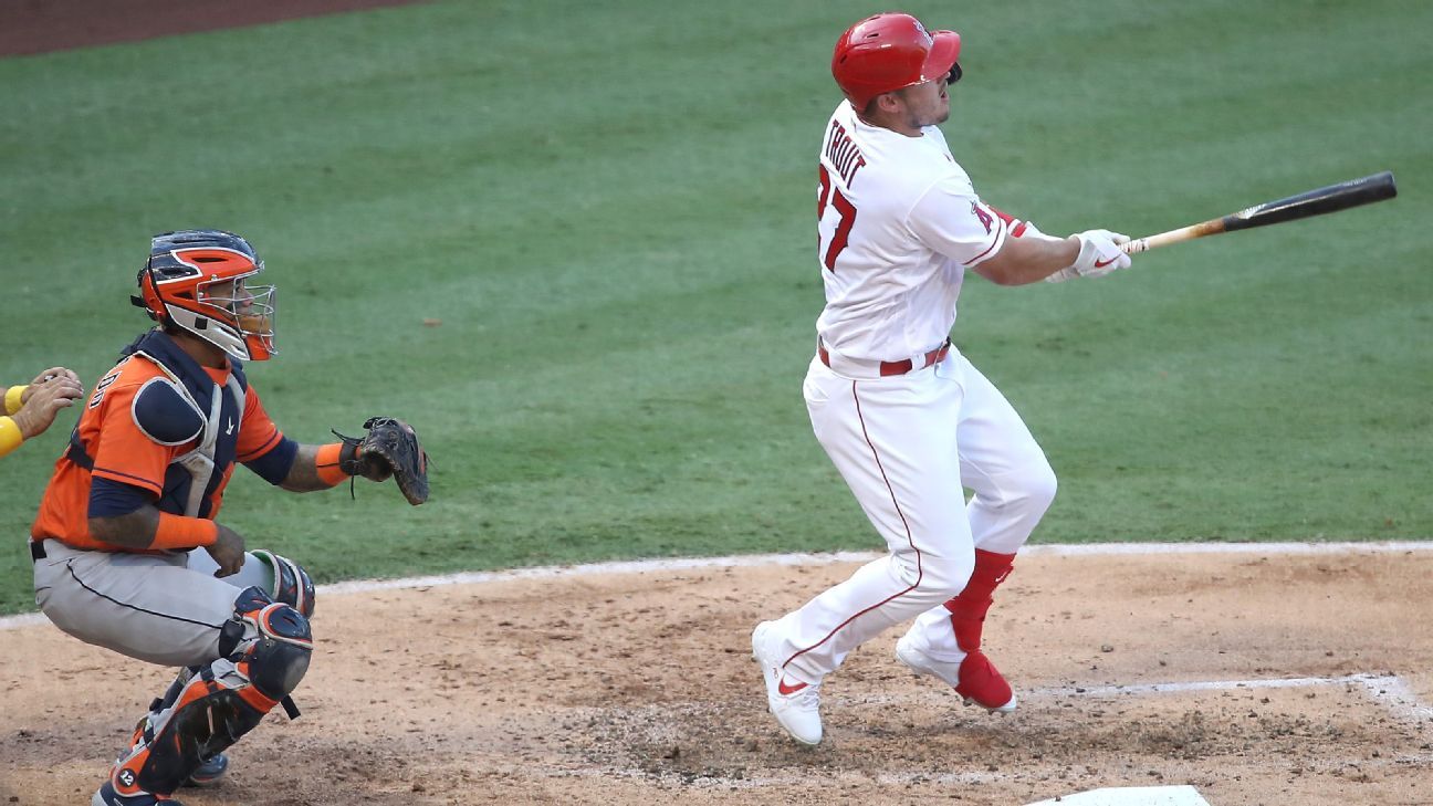 Trout ties Salmon's Angels career HR record with No. 299