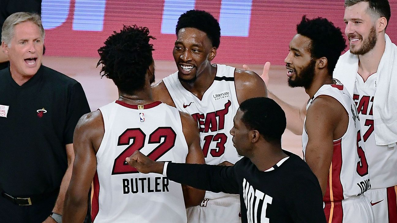 Miami Heat's Bam Ado and Sixers' Josh Richardson exchange