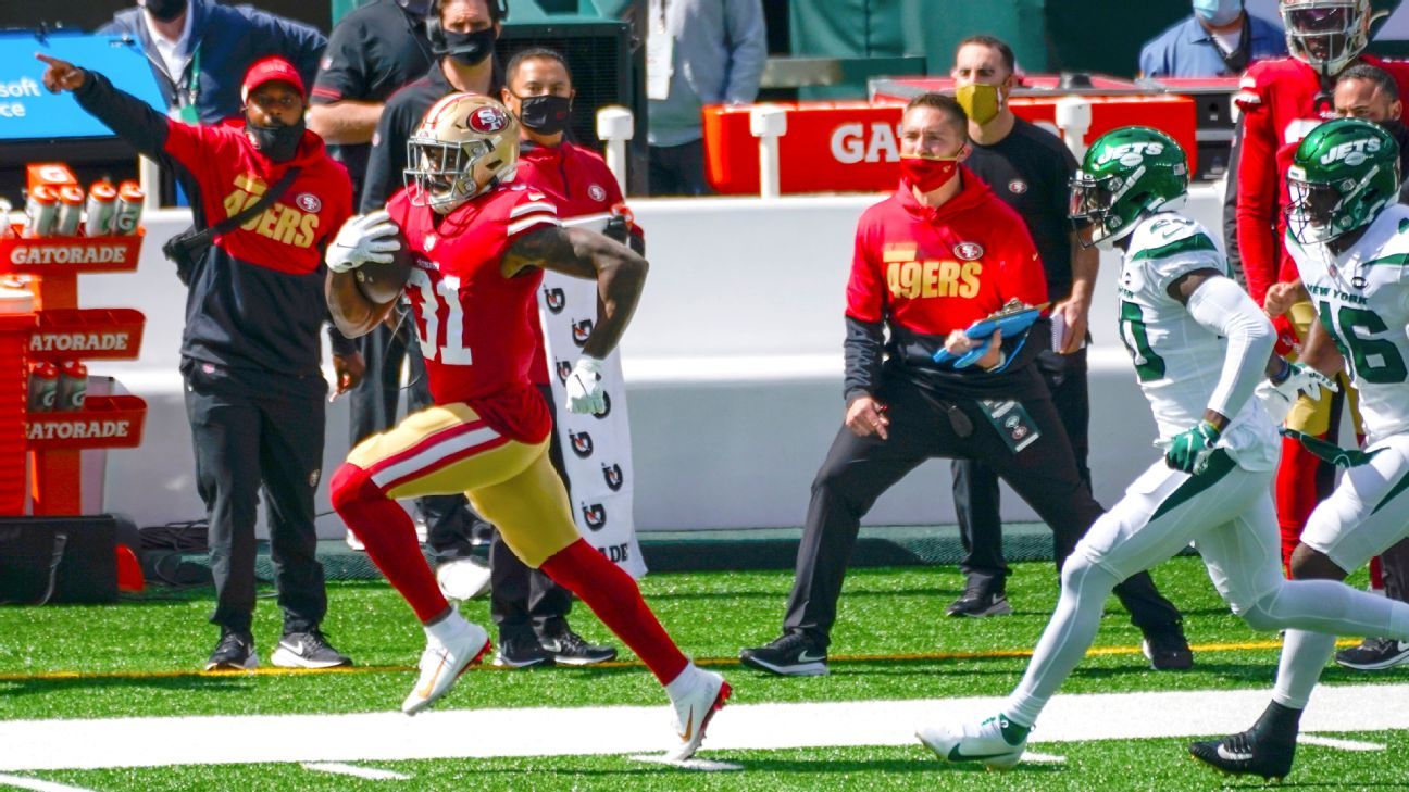 49ers' Raheem Mostert breaks NFL record for fastest run with 80-yard  touchdown