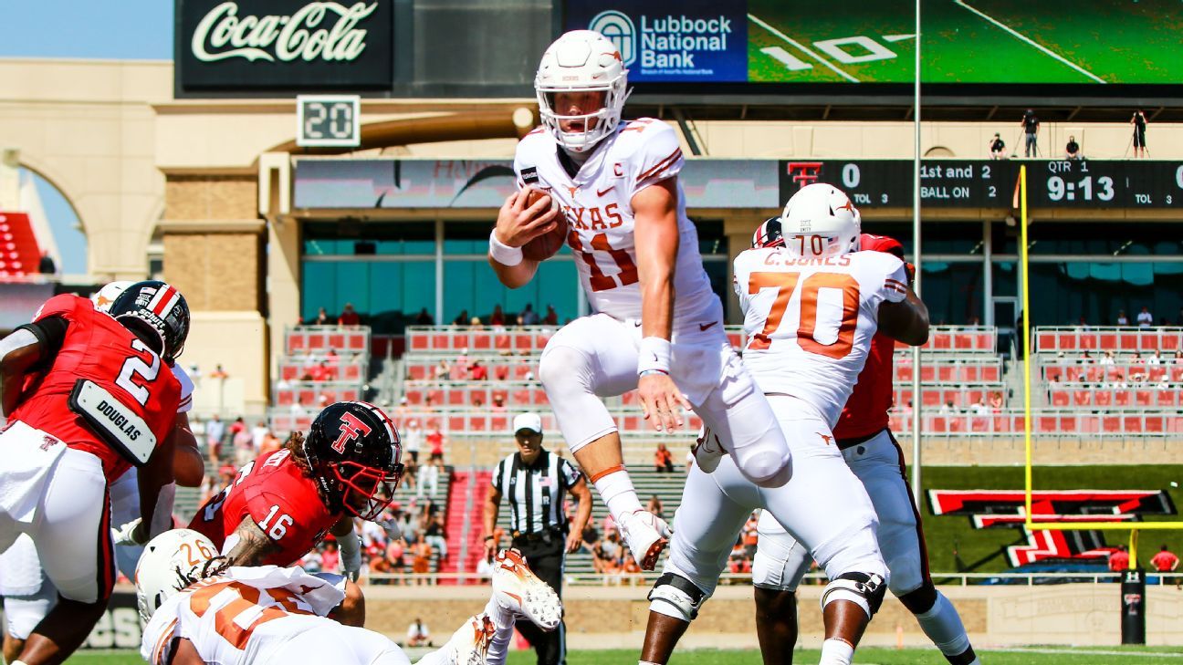 Sam Ehlinger Rallies No 8 Texas Past Texas Tech In Overtime Espn