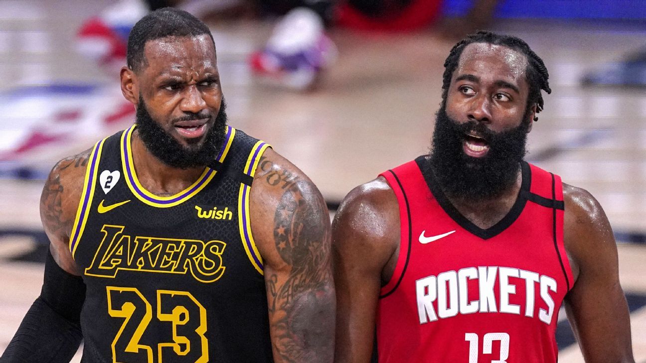 LeBron James laughs at his ‘reaction’ to James Harden trade