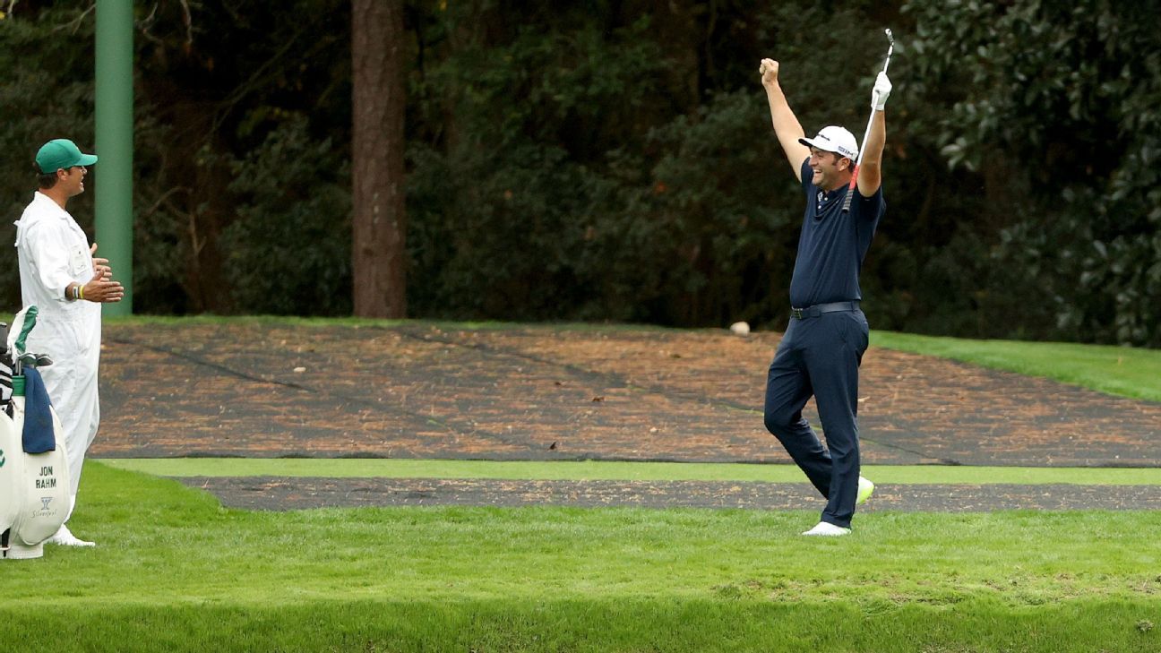 Jon Rahm celebrates his birthday by skipping a ball across a pond for a