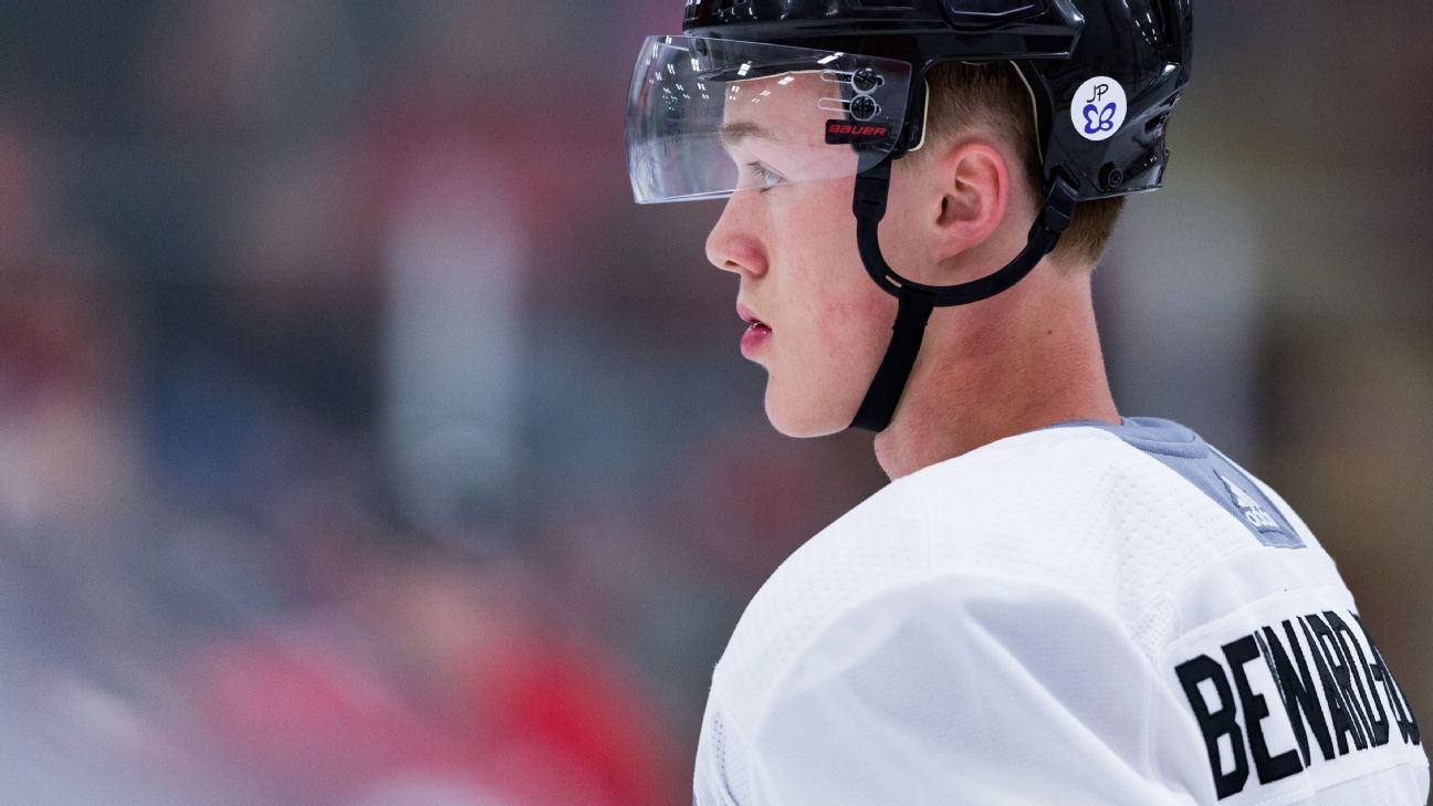 North Dakota hockey players Jasper Weatherby, Jacob BernardDocker