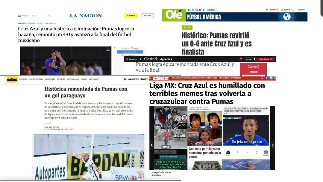 Medios sudamericanos y centroamericanos retoman la remontada de Pumas a costa de Cruz Azul