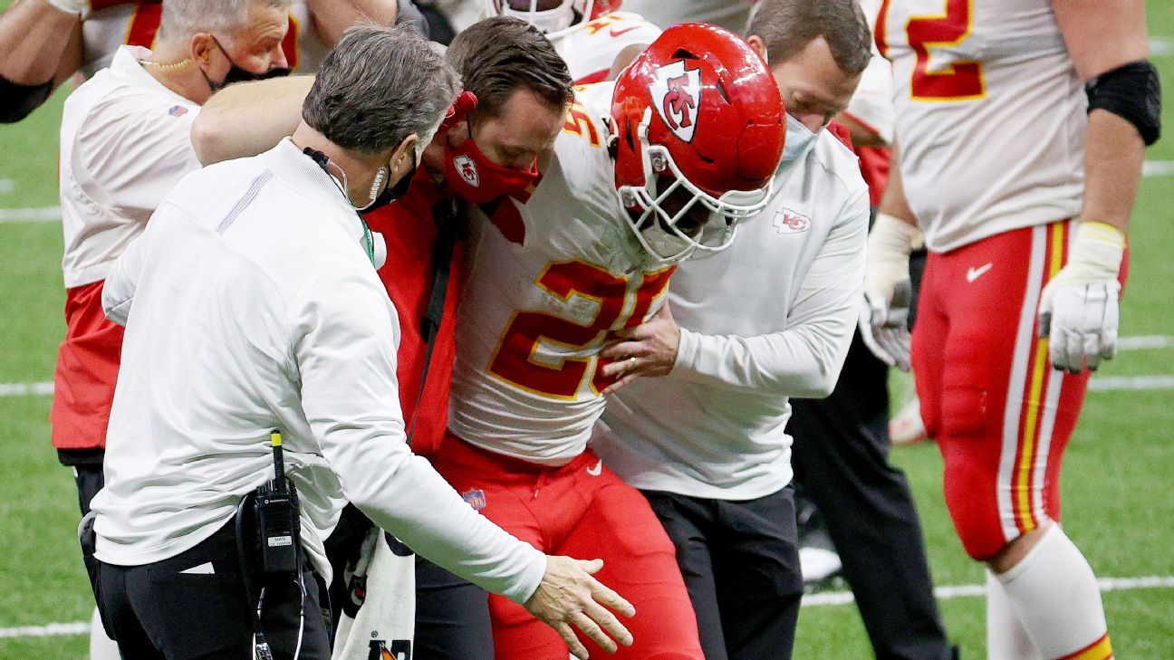 Source – RB Clyde Edwards-Helaire, Kansas City Chiefs, believed to have suffered a large ankle sprain