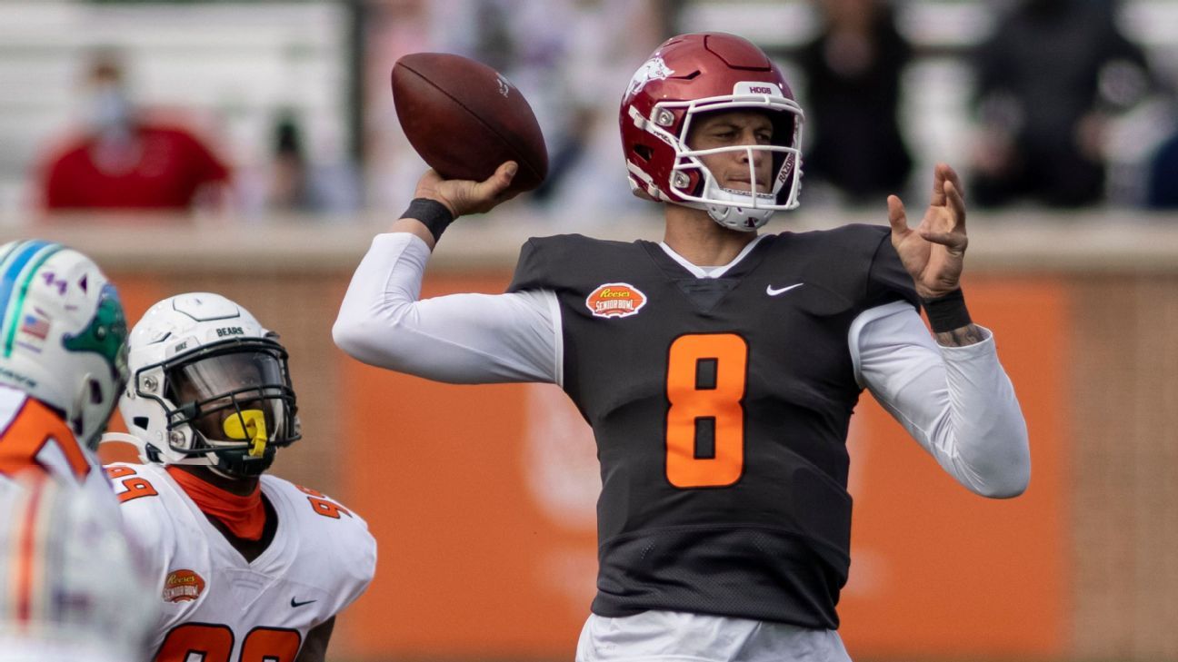 Feleipe Franks’ TD pass seals the Senior Bowl victory for the national team;  Kellen Mond named MVP